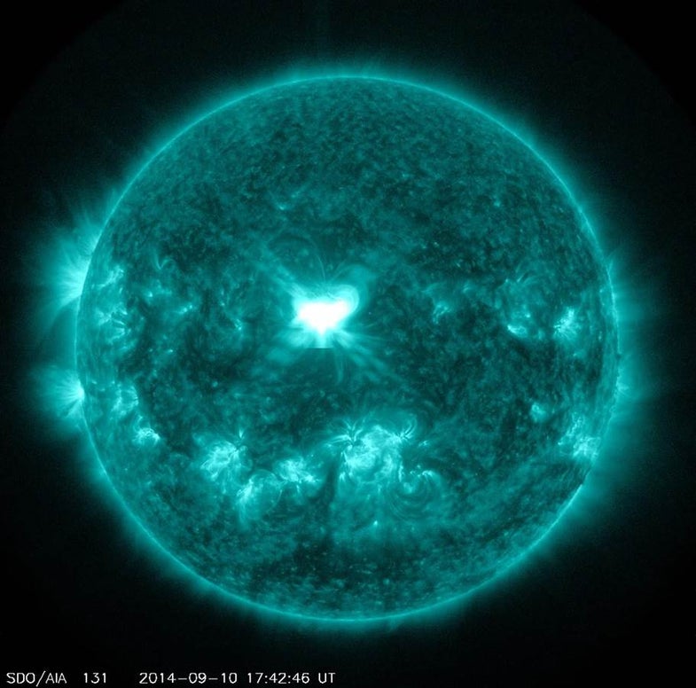 An intense, X-class solar flare erupted from sun spot AR2518 on Wednesday afternoon.