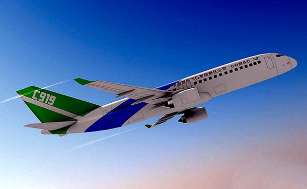 China is developing the C919, a twin engined jet liner comparable to the Airbus A320 and Boeing 737 in size and passenger types.