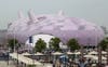 Another huge crowd draw, Japan's pavilion is, fittingly, a strange candy-colored geodesic blob. I didn't know it was possible for blobs to be geodesic until today.