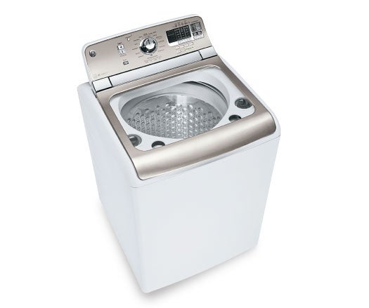 The HE Topload Washer prevents users from adding too much detergent. During a quick first spin, sensors detect the size and absorption of any load up to 22 pounds. After internal calculations, the washer automatically dispenses the perfect amount of soap.** GE High Efficiency Topload Washer** <a href="http://products.geappliances.com/ApplProducts/Dispatcher?REQUEST=SpecPage&amp;Sku=GTWS8655DMC">$1,399</a>