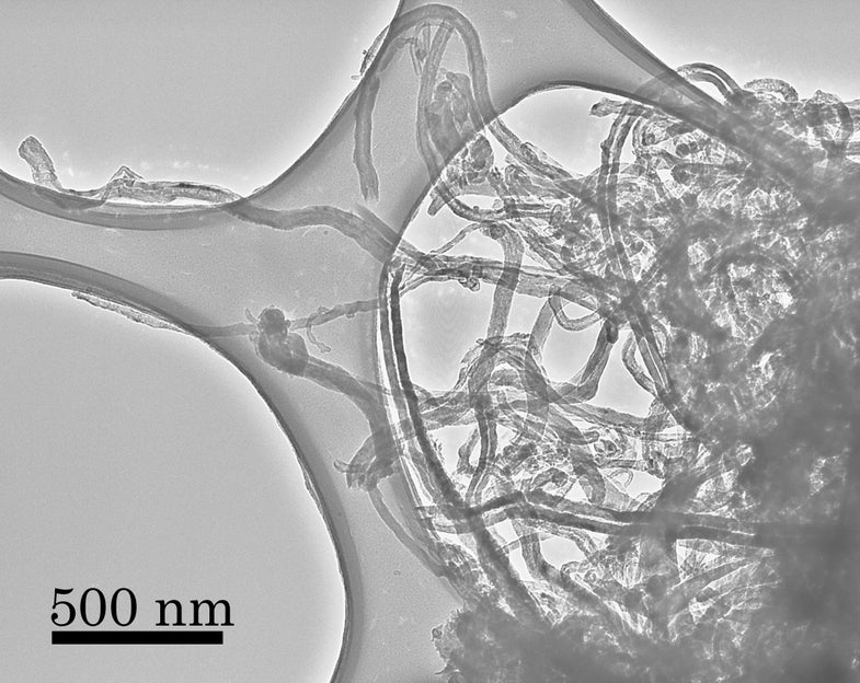 Carbon nanotubes gone wild, or at least grown in an unruly mess on graphite according to "space's recipe."