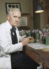 Alexander Fleming, the father of penicillin, in the lab.