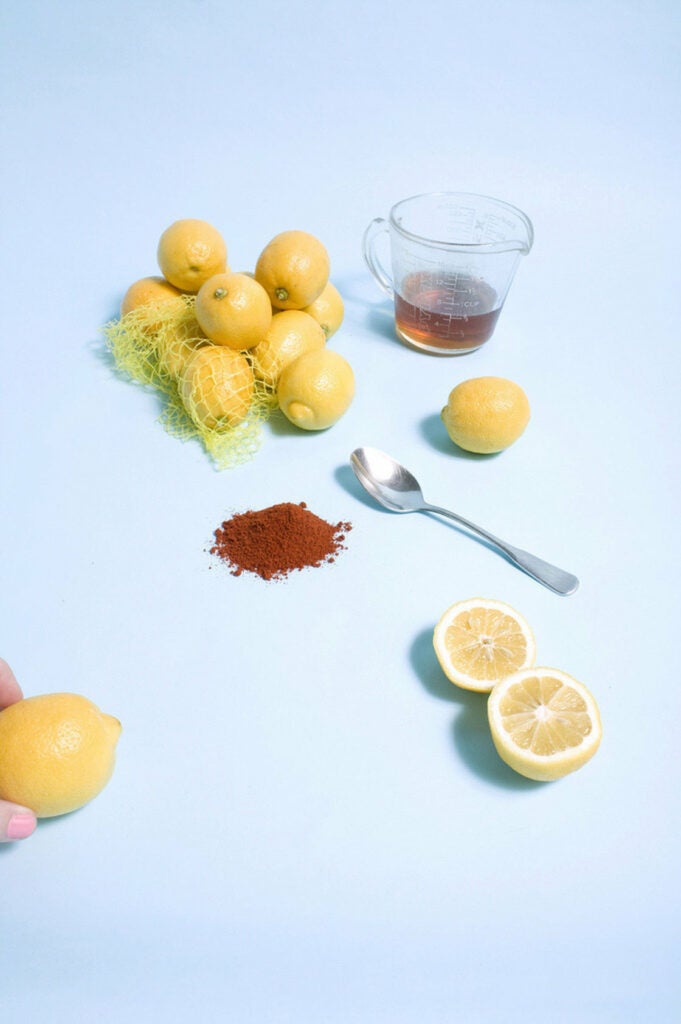Many, many fad diets are absurd, and look more absurd when you gather all the ingredients together, which is what photographer Stephanie Gonot did. Here you see the Master Cleanse diet. It hits all the major food groups, including lemon, cayenne pepper, and maple syrup.