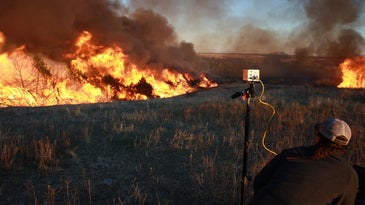 UNL Graduate student Christina Bielski recorded data during a high intensity prescribed fire burning through juniper-invaded grassland on private property.