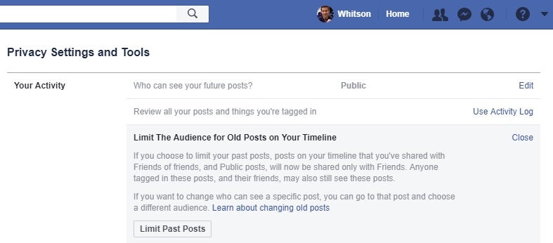 The settings screen that lets you limit your Facebook audience.