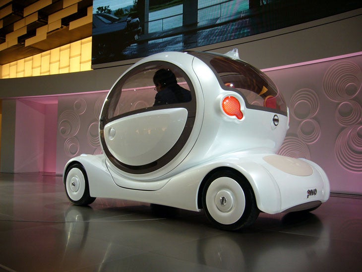 The Pivo was built as a showcase for Nissan's new electric-car technologies. With a drive-by-wire system that requires no mechanical connection between the driver inputs and drive system, its spherical cabin is able to rotate 360 degrees. The Pivo's compact, powerful motor and high-capacity lithium-ion battery will probably find their way into Nissan's future electric- and hybrid-car endeavors.