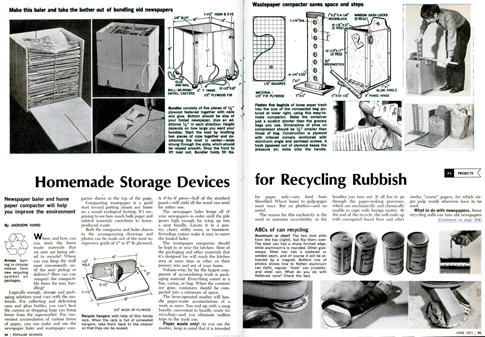 A 1971 Popular Science article about a DIY newspaper baler.