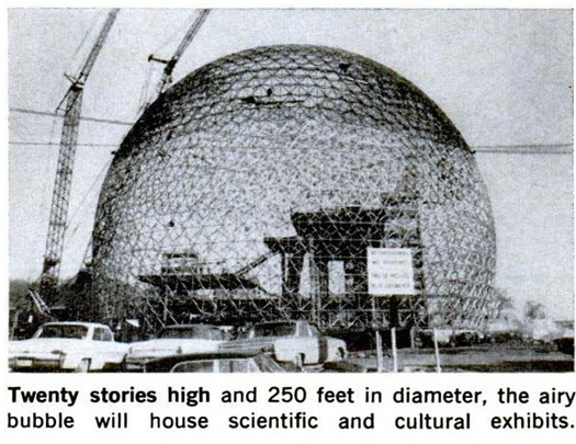 The Montreal World's Fair, or Expo '67, attracted over 50 million visitors and 62 participating nations, making it the 20th century's most successful international exposition. The U.S. pavilion was a 200 foot-high geodesic dome designed by inventor R. Buckminster Fuller, a trailblazer for geodesic structures. The dome used sophisticated window shades to control its inside temperature and also housed the world's longest escalator at the time. In 1976, a fire ruined the dome, so it closed until 1990, when Environment Canada turned the biosphere into an interactive museum dedicated to environmental issues of the Great Lakes-Saint Lawrence River regions. Read the full story in "U.S. Builds a Skybreak Bubble for Montreal Fair"
