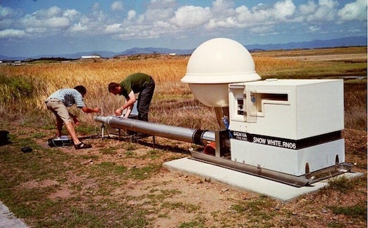 Radionuclide stations sample the atmosphere for radioactive particles. They're the only stations that confirm whether an explosion detected by other means was actually nuclear. Here, experts examine a radionuclide station in northern Australia.