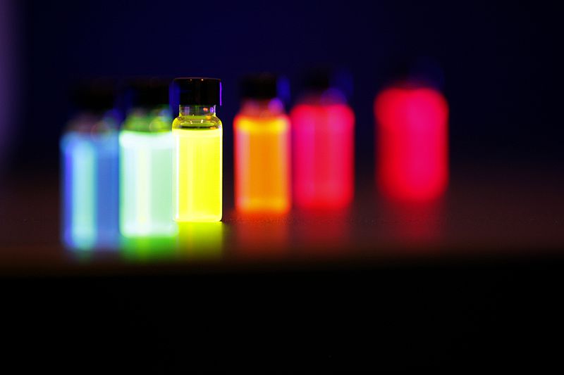 <strong>Prices and suppliers vary. Invitrogen's Qtracker 565 non-targeted quantum dots are designed for in vitro imaging of small animals; $432 for 200 Âµl.</strong> These tiny semiconductors are used in items ranging from energy-efficient displays and lighting to pharmaceutical testing and quantum computers. Their behavior is somewhere between traditional semiconductors and individual molecules. Their sizes and capabilities range, depending on their use a€" researchers have used them in transistors, solar cells, LEDs, and more. Most quantum dots are made from cadmium mixed with tellurium, selenium or sulfur. Invitrogen's Qdot Nanocrystals are fluorophores, which absorb photons of light, then re-emit photons at a different wavelength. They can be useful for medical imaging, because they can be easily coupled to proteins, synthetic DNA strands or other small molecules, which can then be imaged.