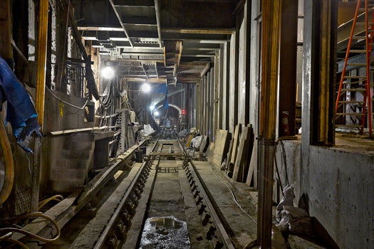 The tunnel at the 63rd Street and Lexington Avenue station is being expanded to run trains from the planned Second Avenue Subway.