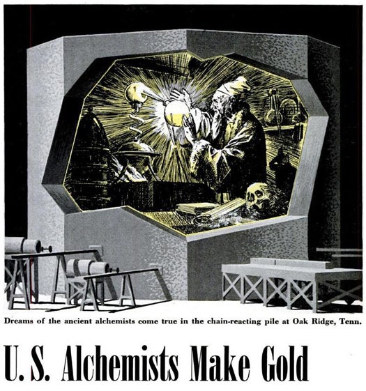Ancient alchemists, including Isaac Newton, had one desperate ambition: transform a lesser material into precious gold. According to this 1948 article, U.S. "wizards" (also known as radiochemists) in Tennessee finally succeeded in manufacturing synthetic, radioactive gold using cyclotrons and atomic piles, though the treasure tended to disappear rapidly. PopSci also published Emilio Segre's isotope chart, which resembled a "giant crossword puzzle." The discovery of isotopes meant that familiar elements could have unexpected properties. Even "well-behaved elements like iron and sulphur may turn into something else while your back is turned!" Read the full story in U.S. Alchemists Make Gold.