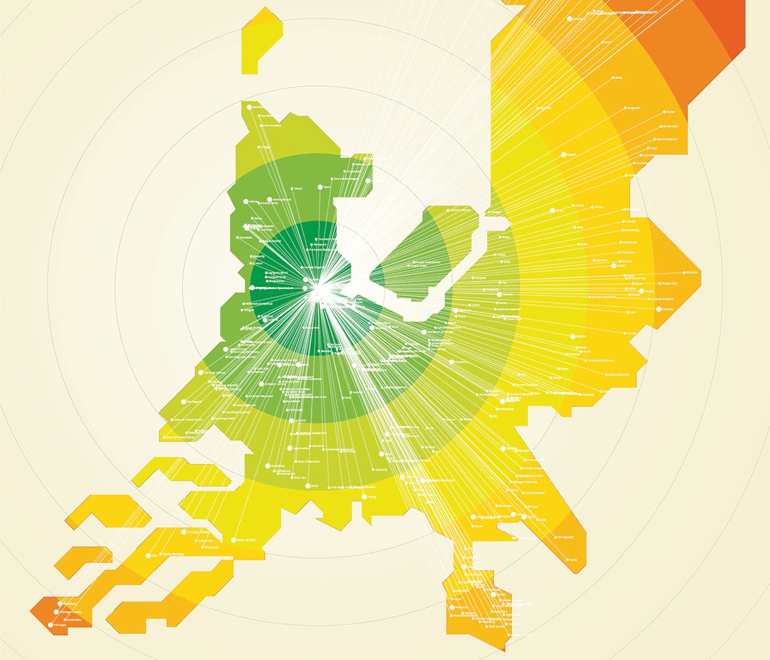 interactive train travel time map of the Netherlands