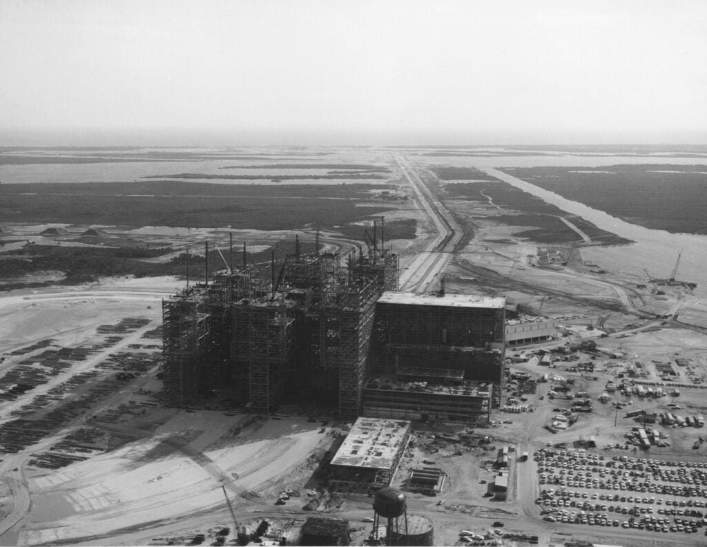 An aerial view of the VAB's framework coming together.