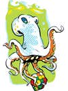 Octopus using tentacles to complete a Rubik's cube. Illustrated.