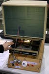 A modified microfiche reader being used as a synthesizer at Maker Faire 2008 in San Francisco.