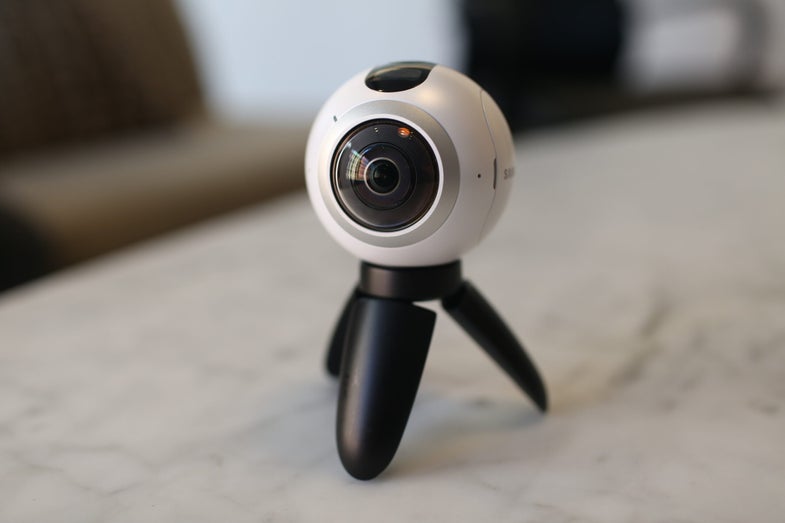 Samsung announced their Gear 360 portable 360 degree camera at Mobile World Congress this weekend. It holds two 192-degree cameras, and the video from both are stitched together on an accompanying Galaxy smartphone.