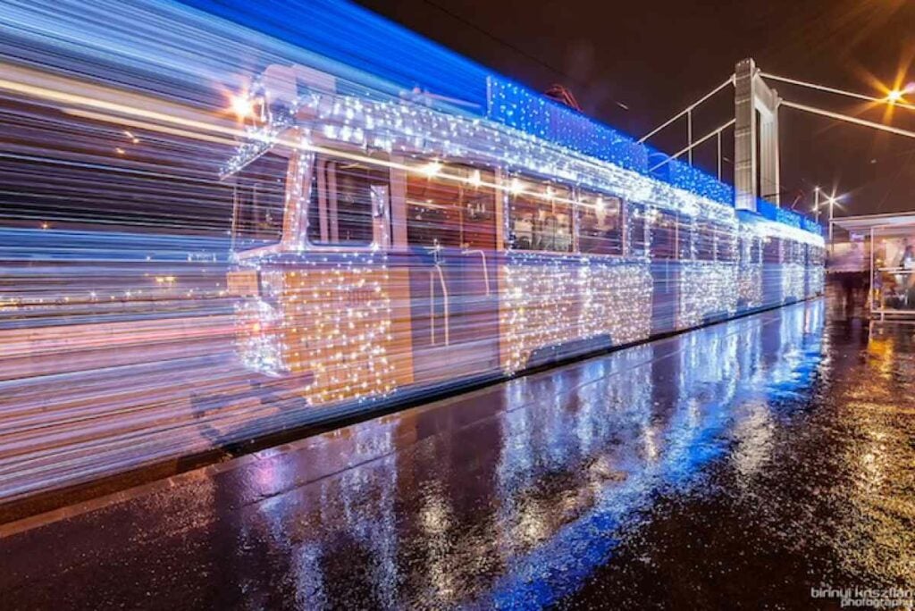With its varied architecture and picturesque views of the Danube River, Budapest is one of the top tourist destinations in Eastern Europe. And when it comes to celebrating holidays, the city's transport operators don't mess around: they cover the city's trolleys with over 30,000 LED lights. The beautiful effect is intensified with a long-exposure photo, like this one. <em>From June 20, 2014</em>
