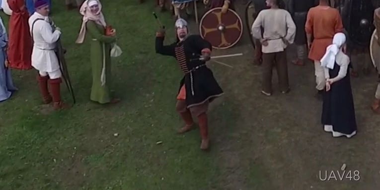 Middle Ages Reenactor Spears Drone Out Of The Sky