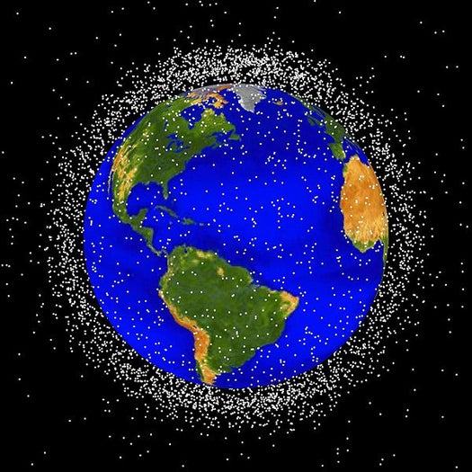 The dots on this NASA-generated chart represent known pieces of large orbital debris.