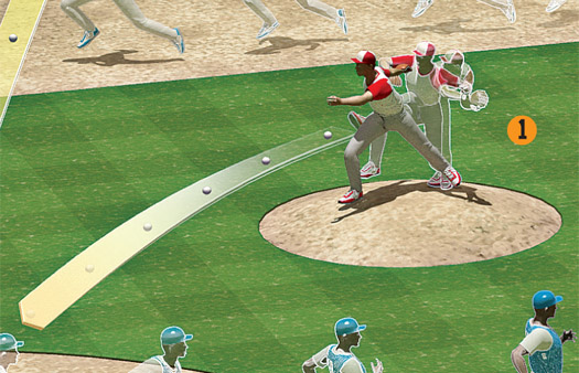 The pitcher delivers a 94mph four-seam fastball that breaks seven inches to the inside of the plate.