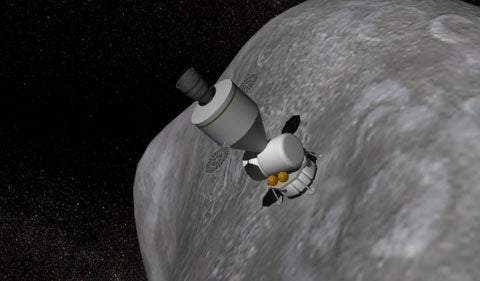 <strong>Upon arrival</strong>, the spacecraft hovers above the asteroid and matches its rotation. If the asteroid has a stable, penetrable surface, the astronauts could fire tethers into it to anchor the craft. They could then leave the craft and pull themselves to the surface or use a robotic arm to drill and collect samples.