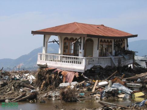 A section of a home is left standing in Banda Aceh, Indonesia, after the 2004 Indian Ocean tsunami.