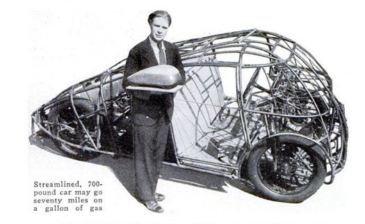 Dr. Calvin B. Bridges with his streamlined car, in the October 1934 issue of Popular Science magazine.