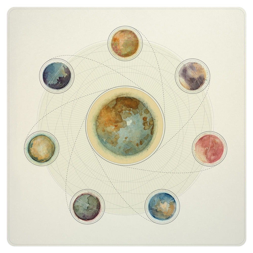 An illustration of the Ancient Greek concept of a universe made of perfect spheres, from artist Caitlin Russell's ongoing series, <a href="http://theoutersun.tumblr.com/">"The Outer Sun."</a> Russell's project explores scientific, fictional, and historical ideas about the Universe.