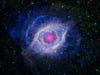 NASA's Spitzer Space Telescope and the Galaxy Evolution Explorer (GALEX) caught this image of a star after death--specifically, it's known as the Helix Nebula. The purple in the image comes from the UV rays at its core.