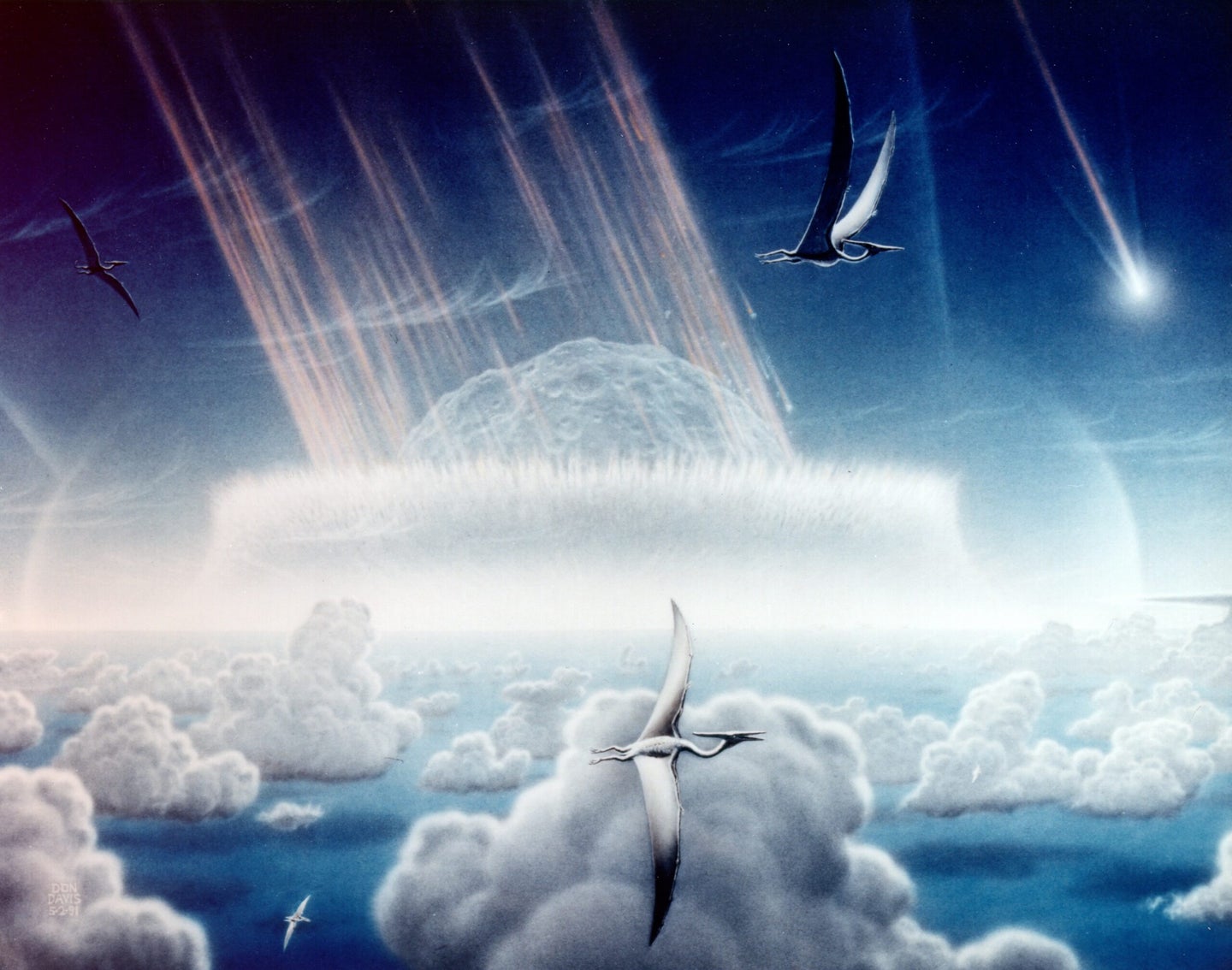 Asteroid that killed the dinosaurs striking Earth. Illustration.