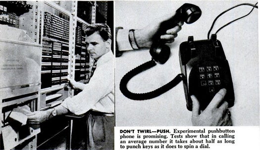 By 1958, one out of five long-distance phone calls being made was done without help from an operator, allowing for faster connection times and the birth of now-famous area codes such as New York's 212. Big cities like New York have lower numbers because they were easier to dial on old rotary phones. But even as area codes were being created to accommodate rotary phone users, push button telephones were being developed that would make it a non-issue. User tests showed that dialing a number on a touch pad took just half as long as on a rotary dial Read the full story in Do-It-Yourself Long-Distance Dialing