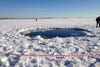 The hole in Chebarkul Lake reported to have been made by the meteorite landing.