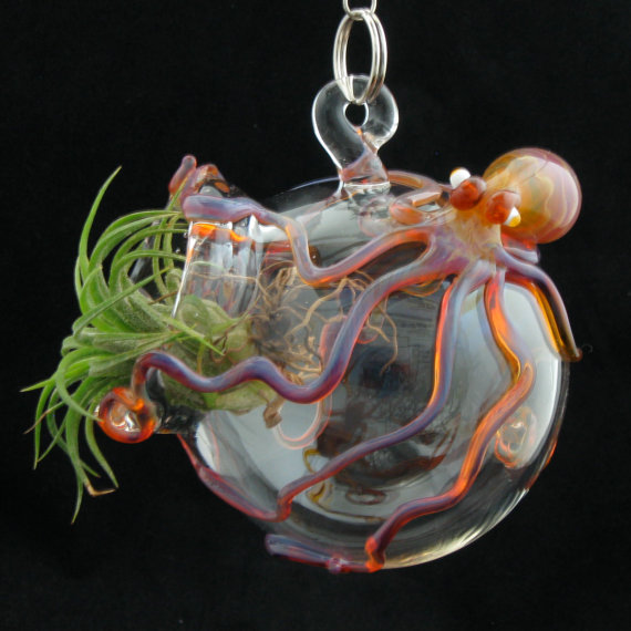 This octopus holds a whole world in its eight tentacles, but fortunately it is a very small world. The octopus doesn't seem terribly concerned about spying on the inhabitants of <a href="http://www.etsy.com/uk/listing/74147622/glass-globe-terrarium-with-octopus-in?ref=sr_gallery_15">his terrarium</a>.