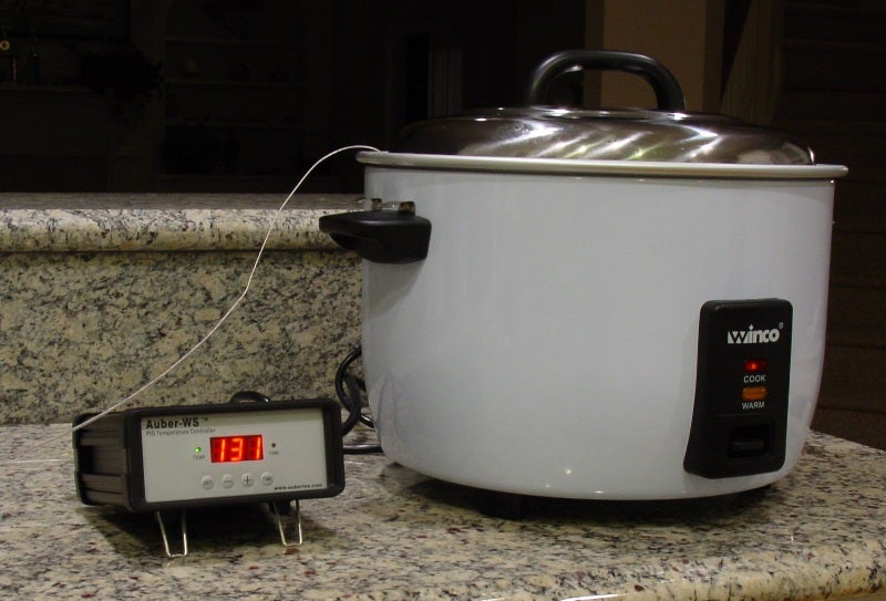 The third type of controlled-temperature cooking device is the plug-and-probe. These require you to provide your own heated water bath -- most people use a rice cooker or slow cooker -- which plugs into the device. A probe monitors the temperature of the bath and switches the cooker on and off to maintain it at its set point. Plug-and-probe devices have one great advantage. A circulator--because it circulates--is better at maintaining accurate temperature, even while you put things in and take things out; and it lets you use a variety of vessels. But, because it sucks the liquid from the bath up through its inner workings, you don't want to use anything as the medium for the bath that will gum up the pump. With a plug-and-probe system, all you have to clean is the cooking vessel, so you can poach meat in stock or oil, culture yogurt, warm up chocolate, or use any other substance you can imagine. These controllers, like the ones from <a href="http://www.auberins.com/">Auber Instruments</a> profoundly lack the countertop-showpiece polish of a kitchen appliance. Suffice to say that my writeup of how to use the Auber was categorized as a <a href="https://www.popsci.com/diy/article/2010-01/cooking-sous-vide-inexpensive-diy-way/">DIY</a> article. They also rely on convection (the natural movement of heated water) to circulate the bath (unless you add an aquarium pump or bubbler to your system) so they can be less accurate and slower to respond to changes in the bath.