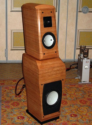 Loiminchay's speakers are made out of dozens of layers of 30mm-thick wood laminated together for a super-stiff cabinet and a very funky finish effect.
