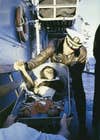 The first ape in space, Ham (an acronym for Holloman Aero Med) flew on a Mercury Redstone rocket a lot like Alan B. Shepard's. This Thursday marks the 52nd anniversary of his Jan. 31, 1961 flight. Just four years old at the time, Ham performed well on his suborbital journey, reaching an altitude of 157 miles and a top speed of 5,857 mph. In this photo, Ham is seen shaking hands with the commander of his recovery ship, USS <em>Donner</em> (LSD-20). Ham's mission paved the way for the successful launch of Shepard, America's first human astronaut, on May 5, 1961. Ham was placed on display at the Washington Zoo in 1963, where he lived alone until September 25, 1980, when he moved to a zoo in North Carolina. He died three years later.