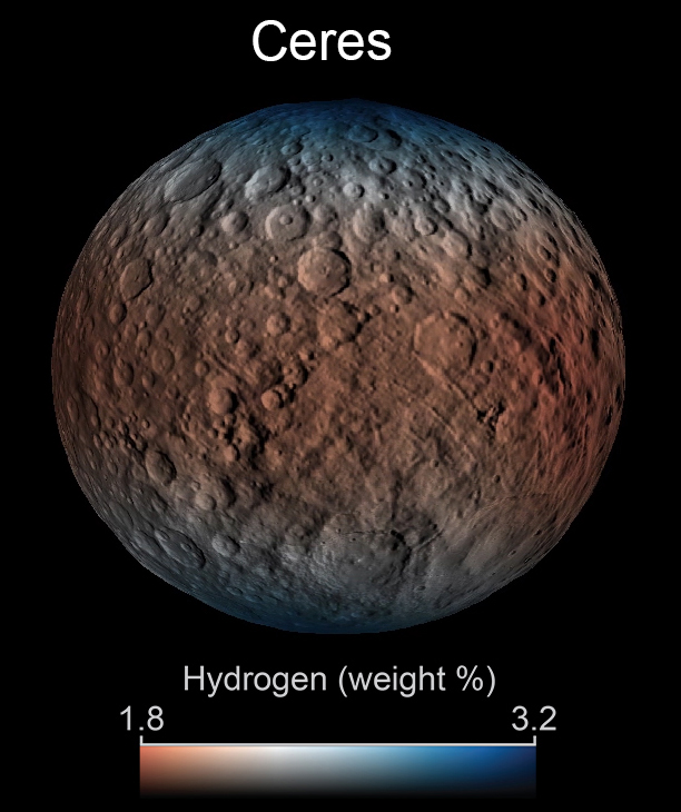 On Ceres, water ice survives just below the surface, and in the darkest craters