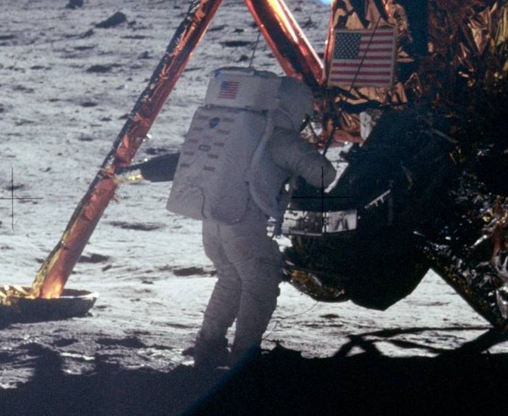 This is the only image of Neil Armstrong taken on the surface of the moon.