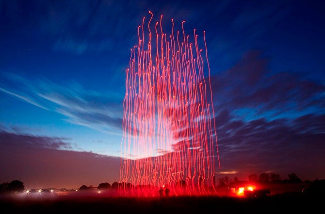 Intel <a href="http://www.gizmag.com/100-drones-guinness-world-record/41328/">flew</a> 100 LED-equipped drones in the air choreographed to the beat of Beethoven's Fifth Symphony, creating a robotic light show.