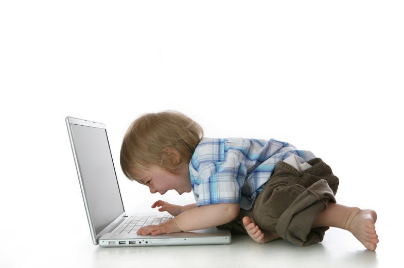 baby shouting at a laptop