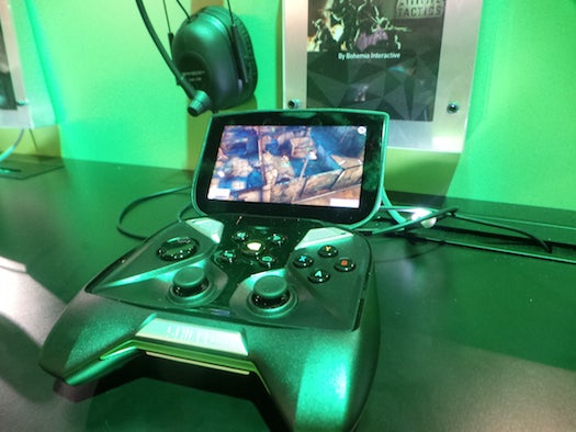 Also on display at the convention: Nvidia Shield, a handheld, Android-powered mobile gaming device, up for <a href="http://shield.nvidia.com/">pre-order</a> and available this month. The Shield's like a console controller with a 5-inch, 720p screen latched on. The whole stable of Android games is available, along with a beta, PC-game streaming service. Despite the processing power needed to handle PC streaming, it's a lighter gadget than you'd expect: not tough to lift up one-handed and, presumably, easy to slide into a backpack or satchel on the go. There seems to be a lot of interest lately in taking PC gaming down to mobile size, and the Shield looks like the one of the newest entries in the teensy arms-race. Thanks, Moore's law.