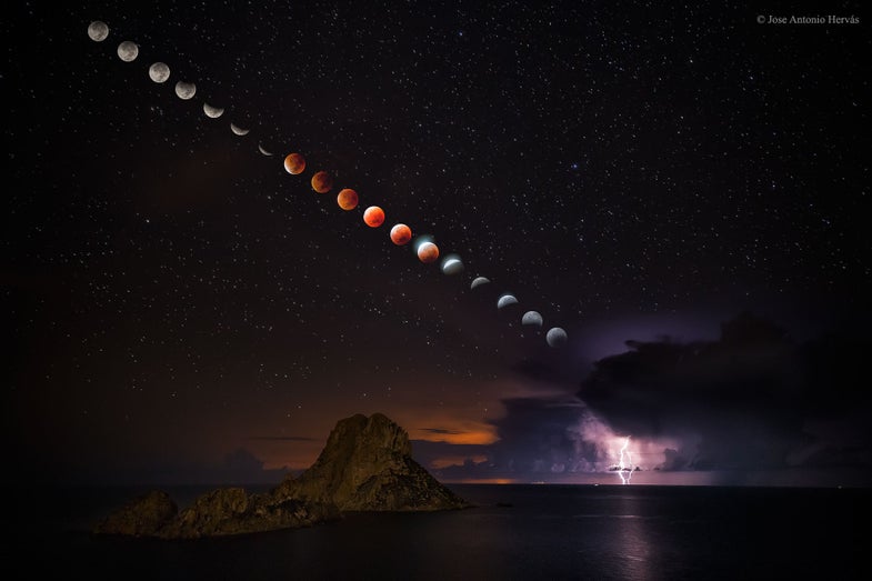 Jose Antonio Hervas pieced together more than <a href="https://500px.com/photo/123250511/blood-moon-by-jose-antonio-hervas?from=user">200 photographs</a> to create this image of the super blood moon eclipse during the fall. It is the rare time lapse image of what happens when a lunar eclipse occurs while the moon is closest to earth. The next lunar event like this will not happen until <a href="http://apod.nasa.gov/apod/ap150929.html">2033</a>.