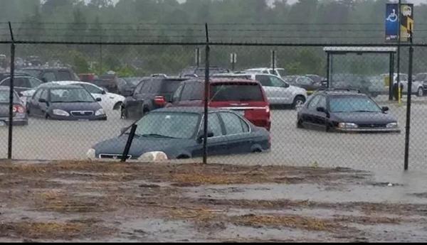 Sudden heavy rains swamped parts of the Baltimore area on August 12, including this parking lot at BWI Airport.