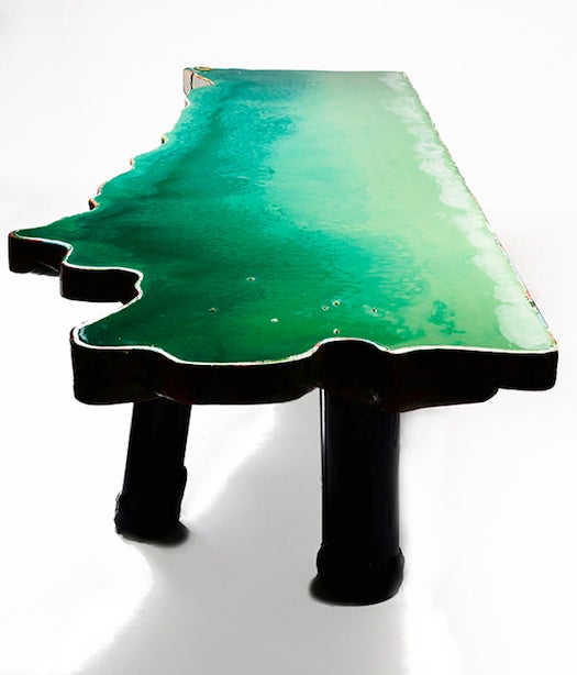 For his new exhibit, <em>Six Tables on Water</em>, Italian designer Gaetano Pesce created expanses of water on tabletops by using polyurethane foam, PVC, and epoxy resin. See more of the tables at <a href="http://www.itsnicethat.com/articles/gaetano-pesce-six-tables-on-water?utm_source=feedburner&amp;utm_medium=feed&amp;utm_campaign=Feed%3A+itsnicethat%2FSlXC+%28It%27s+Nice+That%29">It's Nice That</a>.