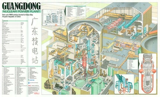China's Guangdong plant lies in Daya Bay, and began operation in 1993. Full image <a href="http://www.flickr.com/photos/bibliodyssey/4194967650/sizes/o/in/set-72157623023520842/">here</a>.