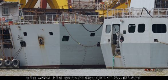 Like the 056 ASW Corvette, the latest 054A Frigate has been equipped with a active Variable Depth Sonar (in the large vertical opening at the rear) for deep water submarine hunting missions.