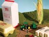 farmland with dairy products, corn, and toy tractor