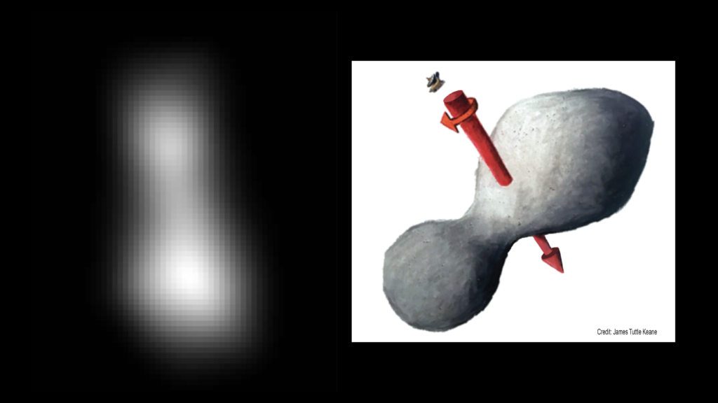 a white blob on the left and a drawing of a peanut-shaped rock on the right