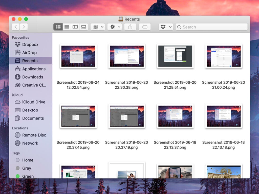 Finder window on macOS showing recent image files.